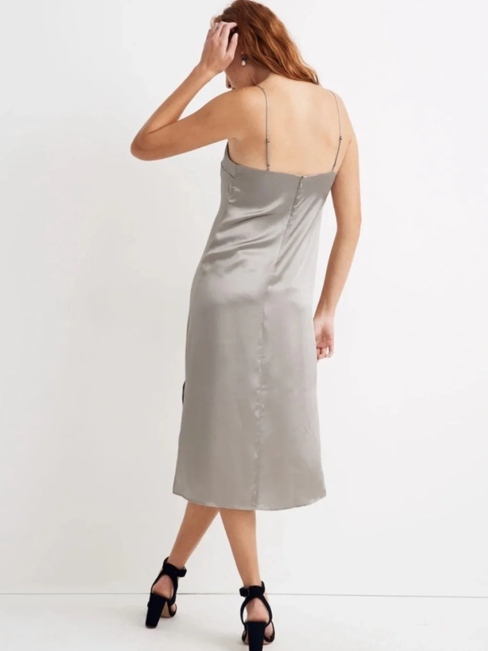 Madewell Silk Slip Midi Dress in Silver NWT - Picture 2 of 4
